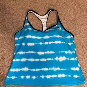 Blue and white swimsuit top